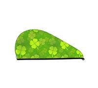 Cifeprak St Patrick_S Day Shamrock Lucky Pattern Serviette pour cheveux avec bouton, Serviette pour cheveux en velours corail, Chapeau turban pour cheveux secs, Bonnet pour cheveux pour bain douche