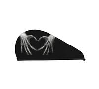 Cifeprak Xray Bones Hands Love Heart Pattern Serviette pour cheveux avec bouton, Serviette pour cheveux en velours corail, Chapeau turban pour cheveux secs, Bonnet pour cheveux pour bain douche