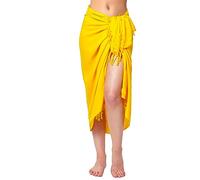 Ciffre Premium Sarong Paréo Jupe Portefeuille Linge de Plage Lunghi Dhoti Simple Opaque Uni Unicolore Jaune