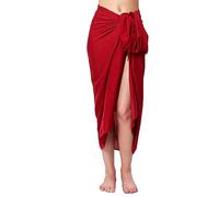 Ciffre Sarong Pareo Jupe Portefeuille Linge de Plage Lunghi Dhoti Simple Opaque Unicolore Bordeaux Foncé Rouge