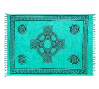 Ciffre Sarong Pareo Jupe Portefeuille Linge de Plage Tenture Murale Châle Croix Celtique Pétrole Turquoise + Boucle