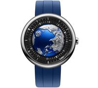 CIGA Design Blue Planet II Montre Automatique Homme, Boîtier Rond, Cadran Terre, Technologie Asynchronous-Follow, Bracelet Fluororubber, Verre Saphir, Cadeau Homme(Acier Inoxydable 43mm)