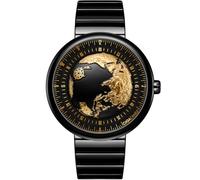 CIGA Design Blue Planet II Noir et Doré Montre Automatique Homme, Boîtier en Céramique, Technologie Asynchronous-Follow, Bracelet en Céramique, Verre Saphir, Cadeau Homme (Doré 43mm)