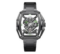 CIGA Design Hunter Montre Automatique Homme Squelette Tonneau Structurel Bracelet Acier Maillon H Effilé Index et Aiguilles Lumineux Verre Saphir Étanche 3 ATM (Anthracite)