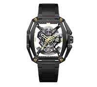 CIGA Design Hunter Montre Automatique Homme Squelette Tonneau Structurel Bracelet Acier Maillon H Effilé Index et Aiguilles Lumineux Verre Saphir Étanche 3 ATM (Or Noir)