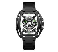 CIGA Design Hunter Montre Automatique Homme Squelette Tonneau Structurel Bracelet Acier Maillon H Effilé Index et Aiguilles Lumineux Verre Saphir Étanche 3 ATM (Noir)