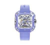 CIGA Design Montre Automatique Femme - Série X Machina SUV Montre Bracelet Céramique Style de Mode Squelette en Cristal Saphir avec Boîte-Cadeau et Bracelet en Silicone(Violet)