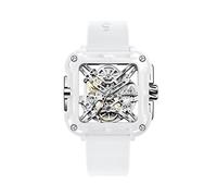 CIGA Design Montre Automatique Femme - Série X Machina SUV Montre Bracelet Céramique Style de Mode Squelette en Cristal Saphir avec Boîte-Cadeau et Bracelet en Silicone(Blanc)