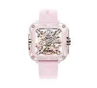 CIGA Design Montre Automatique Femme - Série X Machina SUV Montre Bracelet Céramique Style de Mode Squelette en Cristal Saphir avec Boîte-Cadeau et Bracelet en Silicone(Rose)