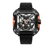 CIGA Design Montre Automatique Homme - Série X SUV Montre Bracelet Mécanique Squelette en Acier Inoxydable Cristal Saphir avec Bracelet en Nylon et en Silicone(Orange)