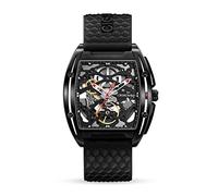 CIGA Design Montre Automatique Homme - Série Z DLC Montre Bracelet Mécanique Squelette Tonneau en Acier Inoxydable Cristal Saphir avec Bracelet en Cuir et en Silicone(DLC)
