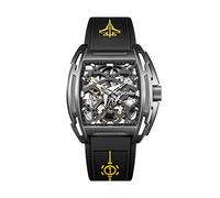 CIGA Design Montre Automatique Homme - Série Z Édition Aircraft Carrier Montre Bracelet Mécanique Squelette Tonneau avec Boîte-Cadeau et Bracelet en Silicone(Noir)
