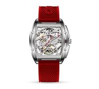 CIGA Design Montre Automatique Homme - Série Z Montre Bracelet Mécanique Squelette Tonneau en Acier Inoxydable Cristal Saphir avec Bracelet en Cuir et en Silicone(Rouge)