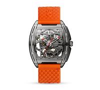 CIGA Design Montre Automatique Homme - Série Z Montre Bracelet Mécanique Squelette Tonneau en Acier Inoxydable Cristal Saphir avec Bracelet en Silicone (Titane-Orange)