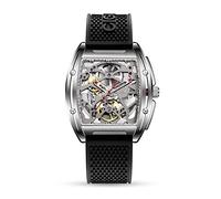 CIGA Design Montre Automatique Homme - Série Z Montre Bracelet Mécanique Squelette Tonneau en Acier Inoxydable Cristal Saphir avec Bracelet en Cuir et en Silicone(Noir)