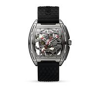 CIGA Design Montre Automatique Homme - Série Z Montre Bracelet Mécanique Squelette Tonneau en Acier Inoxydable Cristal Saphir avec Bracelet en Silicone (Titane-Noir)