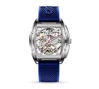 CIGA Design Montre Automatique Homme - Série Z Montre Bracelet Mécanique Squelette Tonneau en Acier Inoxydable Cristal Saphir avec Bracelet en Cuir et en Silicone(Bleu)