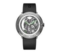 CIGA Design Montre automatique squelette · Vector, boîtier rond en titane de 44 mm, design sur le thème de la course, squelette dos à l'avant, super luminova, bracelet en caoutchouc fluorescent