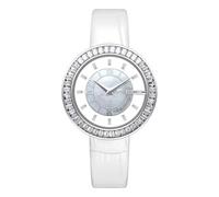 CIGA Design Montres pour Femme Collection Sparkle Montre à Quartz Lunette Sertie de Gemmes Cadran Nacre Élégant Bracelet en Cuir Raffiné avec Boucle pour Femme - Argent - Bracelet en Cuir