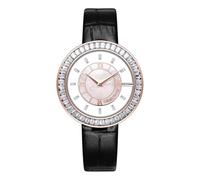 CIGA Design Sparkle Collection Montre à quartz Moissanite avec lunette or rose et bracelet en cuir, Bracelet en cuir or rose scintillant
