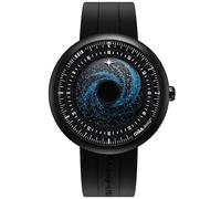 CIGA Design x Label Noir Montre Automatique Mécanique U Series Black Star Boîtier Rond en Titane avec Revêtement DLC Mouvement Asynchrone Cadran Style Trou Noir Bracelet Fluororubber Haut de Gamme