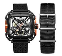 Ciga Design X Series Acier Automatique Carré Squeletté Noir Orange Silicone Montre Homme