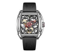 CIGA Design Z Series Montre mécanique Automatique de Luxe Squelette Tonneau et Bracelet en Silicone en Acier Inoxydable Montre d'affaires étanche Cadeau pour Homme Rouge argenté