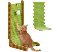 CIGAA Griffoir pour chat en forme de L avec recharge, griffoir pour chat de 68 cm de haut avec balle jouets pour protéger les meubles d'intérieur, vert