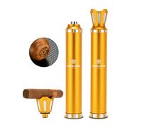 CIGARLOONG Cave à cigares en métal avec support et perforateur, étui à cigares de voyage, étui de rangement léger 3 en 1, accessoire de cigare, cadeau pour homme, doré, Portable