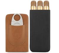 CIGARLOONG Cave à cigares portable en cuir de capacité 3 cigares avec coupe-cigare tranchant en acier inoxydable, support de voyage pour homme, Marron et noir., Compacte
