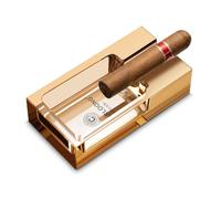 CIGARLOONG Cendrier à Cigares en Verre Cristal, Élégant Porte-Cigare Cendrier Verre Transparent pour Extérieur, Terrasse, Maison, Bureau (Doré)