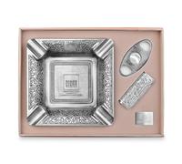 CIGARLOONG coupe-cigares 3 pièces, cendrier sculpté à 4 fentes et briquet rechargeable coupe-vent avec boîte-cadeau, Argent
