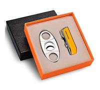 CIGARLOONG Ensemble Coupe-Cigare et Briquet Double Lame et Briquet Butane Rechargeable à Jet(Jaune)