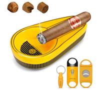 CIGARLOONG Ensemble de cendrier à cigares et coupe-cigares, cendrier portable en céramique avec guillotine à cigares, coupe-cigare et poinçon à cigares, cadeau pour homme (jaune)