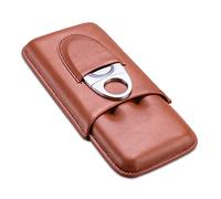 CIGARLOONG Étui à cigares en Cuir Cave à cigares de Voyage pour 3 cigares avec Coupe Cigare (Marron)