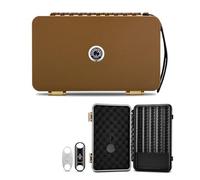 CIGARLOONG Humidor Cave à Cigares, Boîte de Rangement Portable avec Humidificateur et Hygromètre, Étui Peut Contenir Huit Cigares, Coupe-Cigares Inclus (Marron)