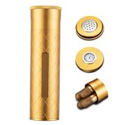 CIGARLOONG Tube à cigares en aluminium, humidificateur de voyage hermétique avec hygromètre et humidificateur, étui à cigares pouvant contenir 3 cigares, Carreaux dorés