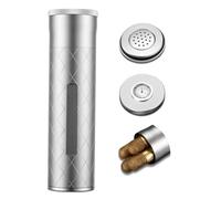 CIGARLOONG Tube à cigares en aluminium, humidificateur de voyage hermétique avec hygromètre et humidificateur, étui à cigares pouvant contenir 3 cigares, Carreaux argentés