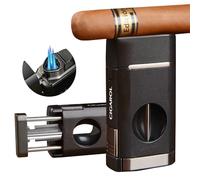 CIGAROL 3 en 1 Briquet Tempête avec Coupe-Cigare en V, 3 Jet Flammes pour Cigare - Sans Gaz Butane, Cadeaux pour Hommes (Noir Foncé)