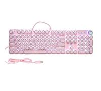 cigemay Clavier Mécanique Rose, 104 Touches Filaire Rétro Machine à écrire Clavier de Jeu Rond Punk Keycap avec Mode Multi Rétro-éclairé RGB Réglable pour Gamer Dactylographe E-Sports(Rose)