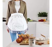 cigemay Coton blanc femmes femme de chambre dentelle ourlet cuisine demi tablier Vintage rétro demi taille blanc volants demi taille tablier demi tabliers pour les femmes