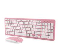 cigemay Ensemble de Clavier de Souris sans Fil, Combinaison de Clavier et de Souris Ultra-Mince Simple et élégante, Jeu de Bureau pour Ordinateur Portable PC Portable récepteur 3 Vitesses(Rose)