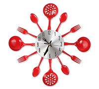 CIGERA Horloge murale de cuisine avec fourchettes et cuillères pour décoration d'intérieur Rouge 35,6 cm