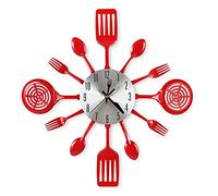 CIGERA Horloge Murale de Cuisine silencieuse à Piles, Design Fourchette et cuillère, pour décoration Maison, Salle à Manger, Cadeau pour mère, épouse, Amateur de Cuisine, 40,6 cm