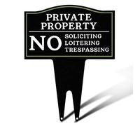 CIGERA Private Property Panneau d'avertissement « No Trespassing, No Soliciting and No Loitering » avec piquet, 40,6 x 31,8 cm, en métal antirouille, idéal pour la maison et le travail