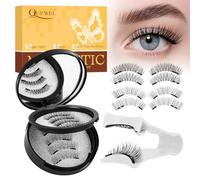 Ciglia Finte Magnetiche Naturali, Ciglia Finte Magnetiche riutilizzabili con applicatore, non c'è bisogno di colla magnetica per Ciglia QUEWEL facile da indossare e rimuovere (DH02+04)