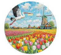 Cigogne Blanche 1000 Pièces Casse-tête Oiseau Puzzle Rond pour Adultes Et Enfants Classiques Cadeau Qualité Supérieure 1000pcs (67.5x67.5cm)