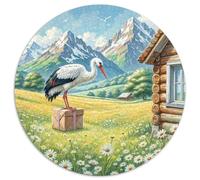 Cigogne Blanche 1000 Pièces Casse-tête Oiseau Puzzles Circulaires pour Adultes Et Enfants Classiques Jeux De Défi Uniques Qualité Supérieure 1000pcs (67.5x67.5cm)