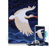 Cigogne Blanche planant dans Un Ciel étoilé Puzzle de 1000 pièces pour Adultes Jeu de réflexion Amusant Technologie de découpe Laser avancée Défi divertissant pour Passer Le Temps (38x26cm)