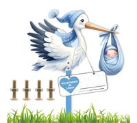 Cigogne de naissance pour garçon - Cigogne en bois bleue - Pour naissance - Cigogne de naissance - Motif cigogne - Imprimée des deux côtés - Avec bâton en bois et étiquette nominative avec carte de